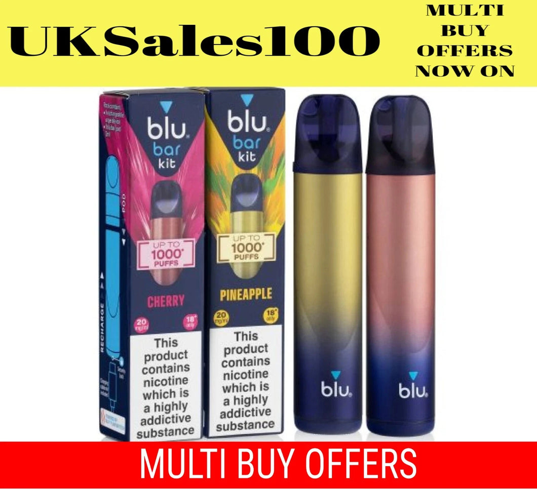 BLU BAR POD KIT ~ RECHARGABLE / REUSABLE ~ 2ml ~ TBD ~ 20MG ~ Genuine UK Stock